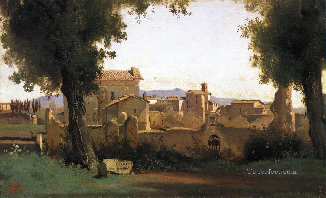 View in the Farnese Gardens plein air Romanticism Jean Baptiste Camille Corot Oil Paintings